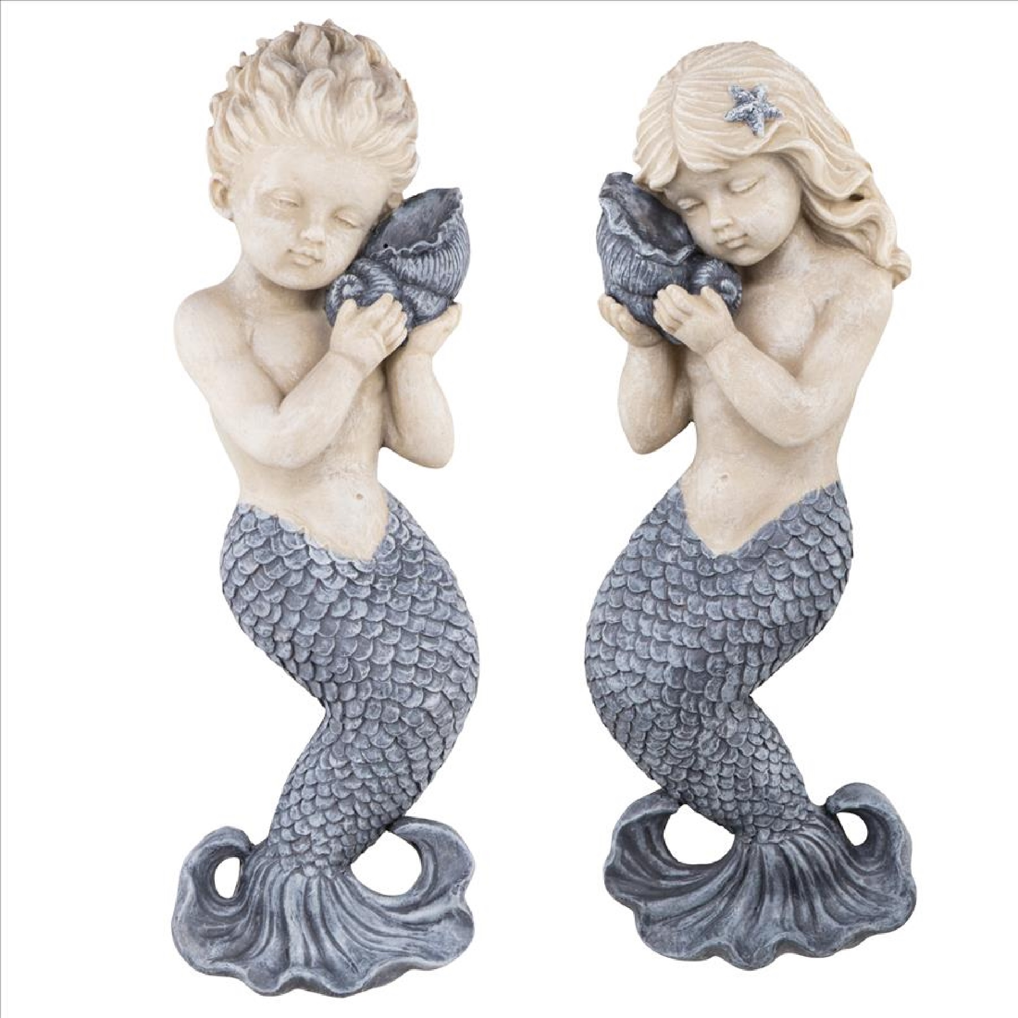 Outdoor Living and Style Sounds of the Sea Mermaid Wall Sculptures - 12.5"- Blue and Beige - Set of 2