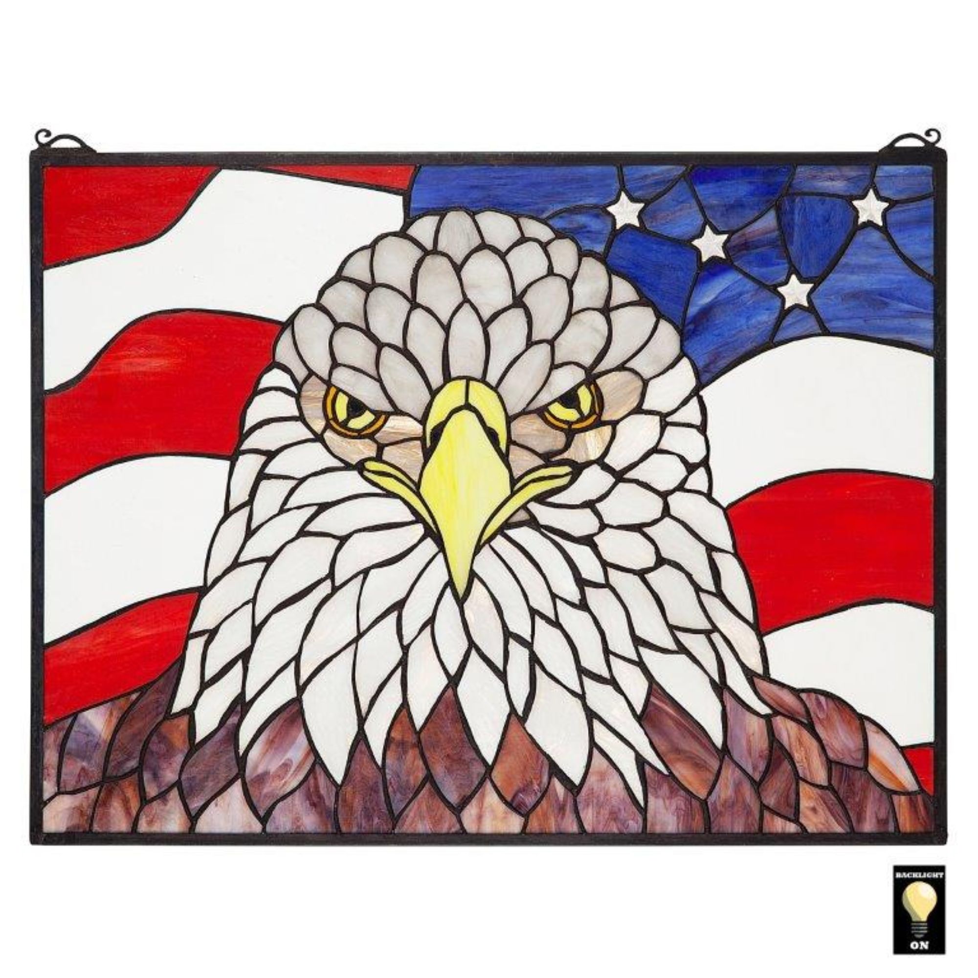 Outdoor Living and Style 24" Red and White Bald Eagle Stained Glass Window Wall Decor