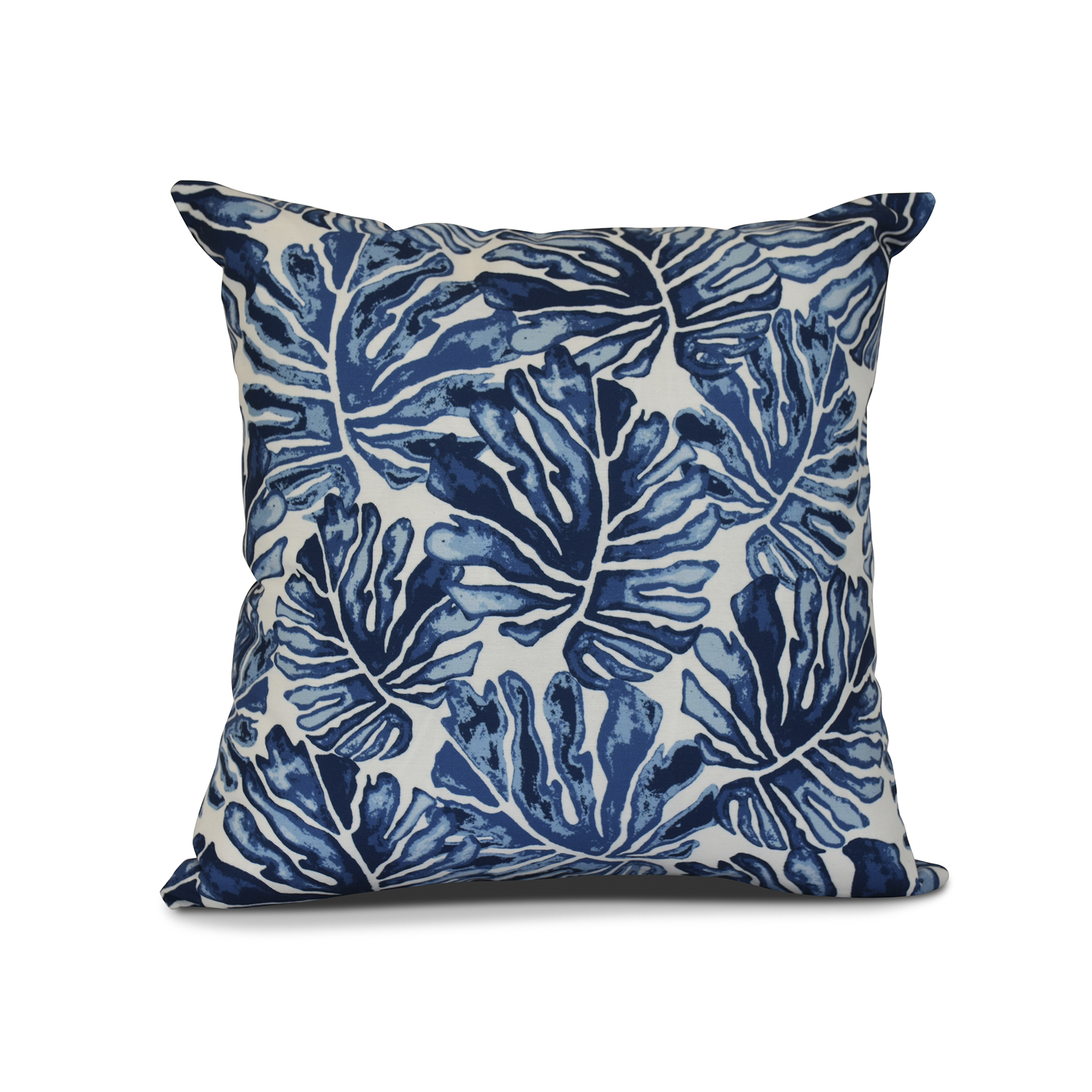 Contemporary Home Living 18" Blue Throw Pillow with Palm Leaves Design - Down Alternative Filler