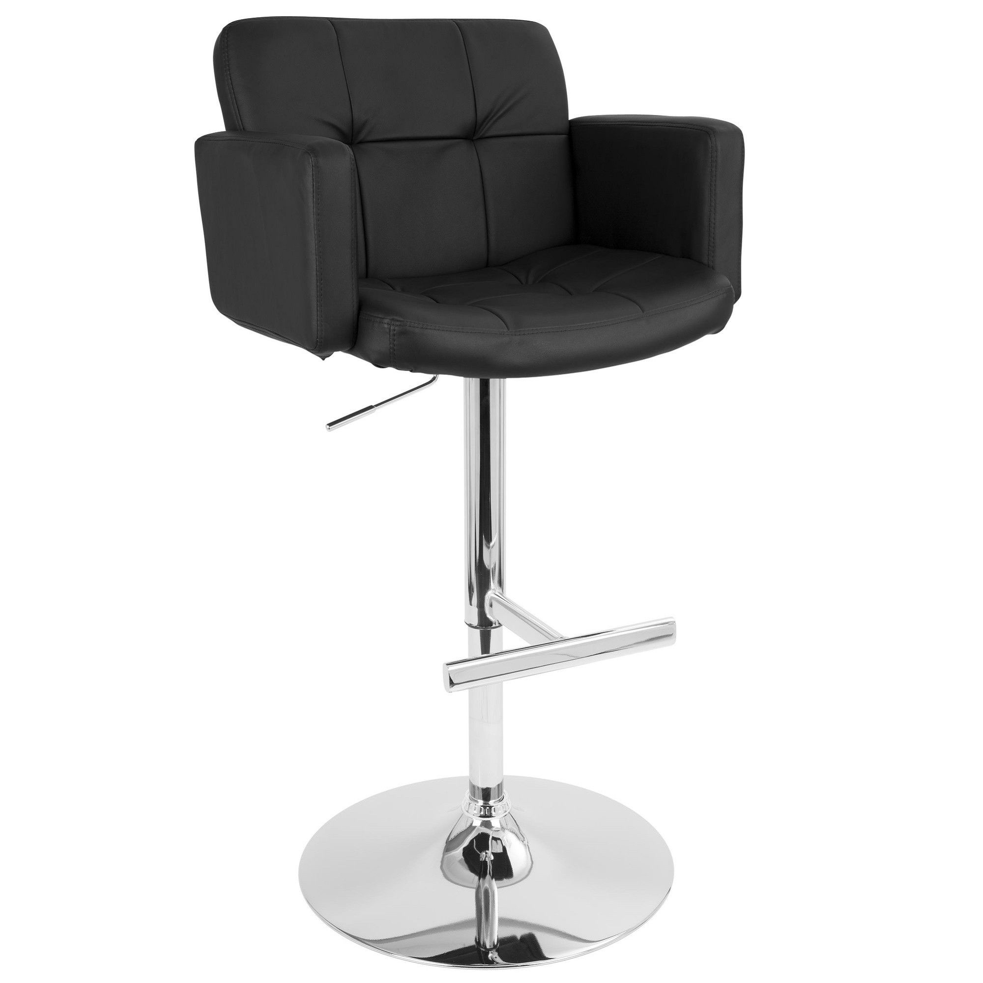 Contemporary Home Living 47” Black Leather and Silver Tufted Adjustable Stout Bar Stool