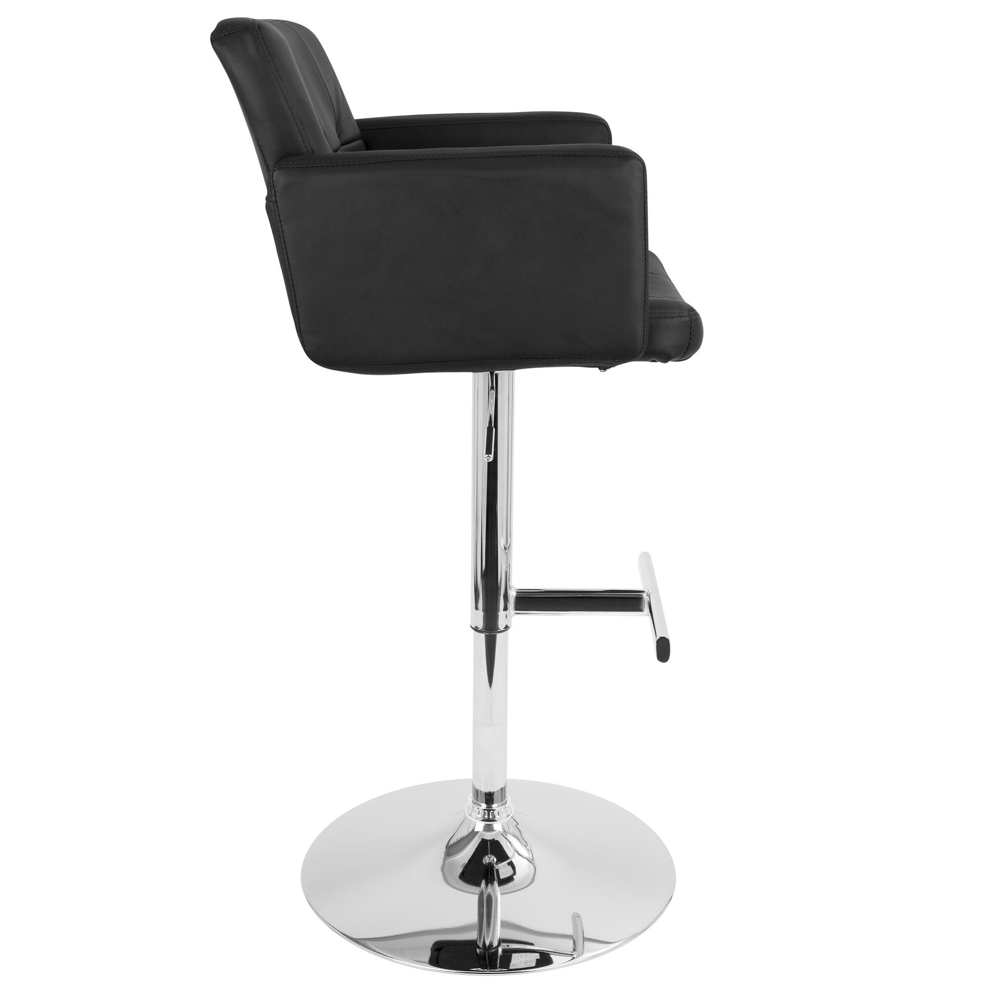 Contemporary Home Living 47” Black Leather and Silver Tufted Adjustable Stout Bar Stool