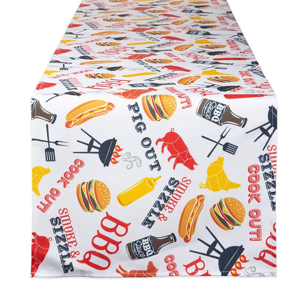Contemporary Home Living 72" White and Red BBQ Fun Printed Rectangular Outdoor Table Runner