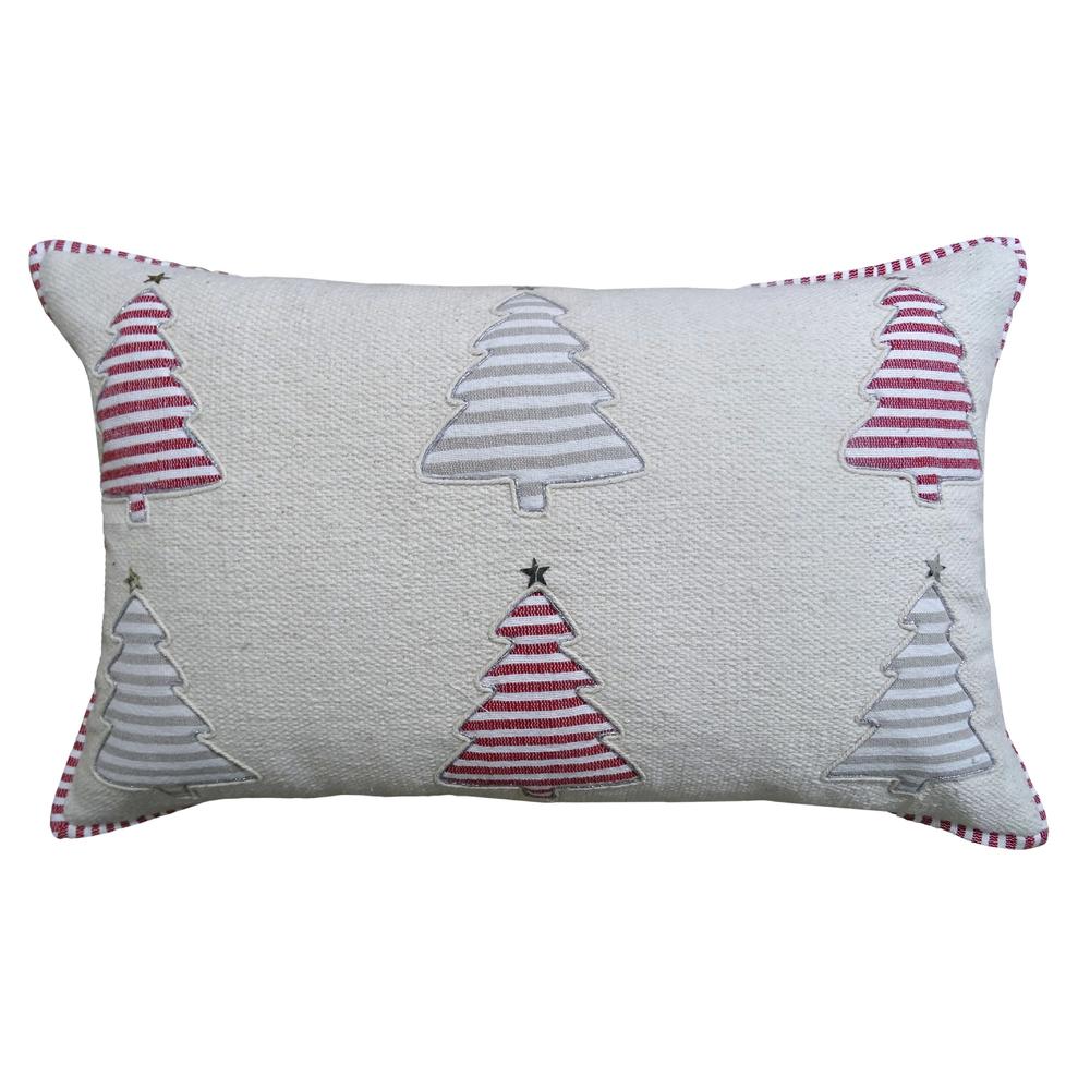 Contemporary Home Living 24” White and Red Handloomed Christmas Tree Throw Pillow