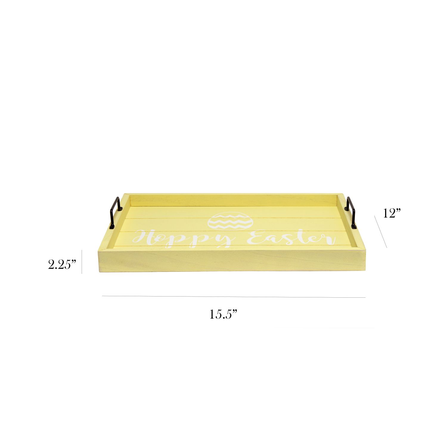 Mod Lighting and Decor "Hoppy Easter" Rectangular Wooden Accent Tray with Handles - 15.5" - Yellow