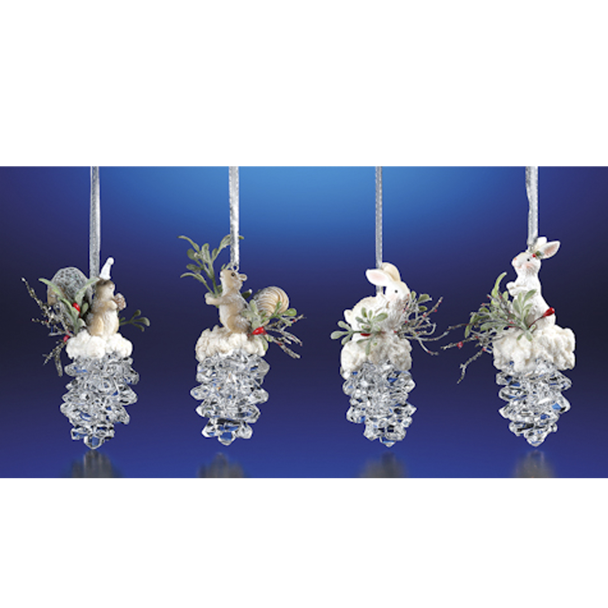 Icy Giftware Club Pack of 16 Clear Icy Crystal Christmas Squirrel and Rabbit Pinecone Ornaments 3.6"
