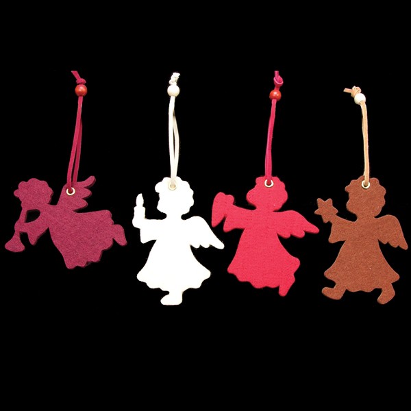 The Ribbon People 24 Angels Holding a Heart, Candle, Star and Flute Assorted Colors Felt Ornaments