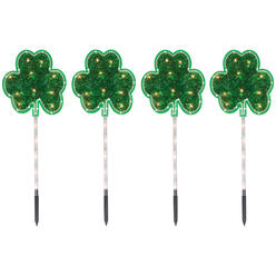 Northlight 4ct Green Shamrock St Patrick's Day Pathway Marker Lawn Stakes, Clear Lights