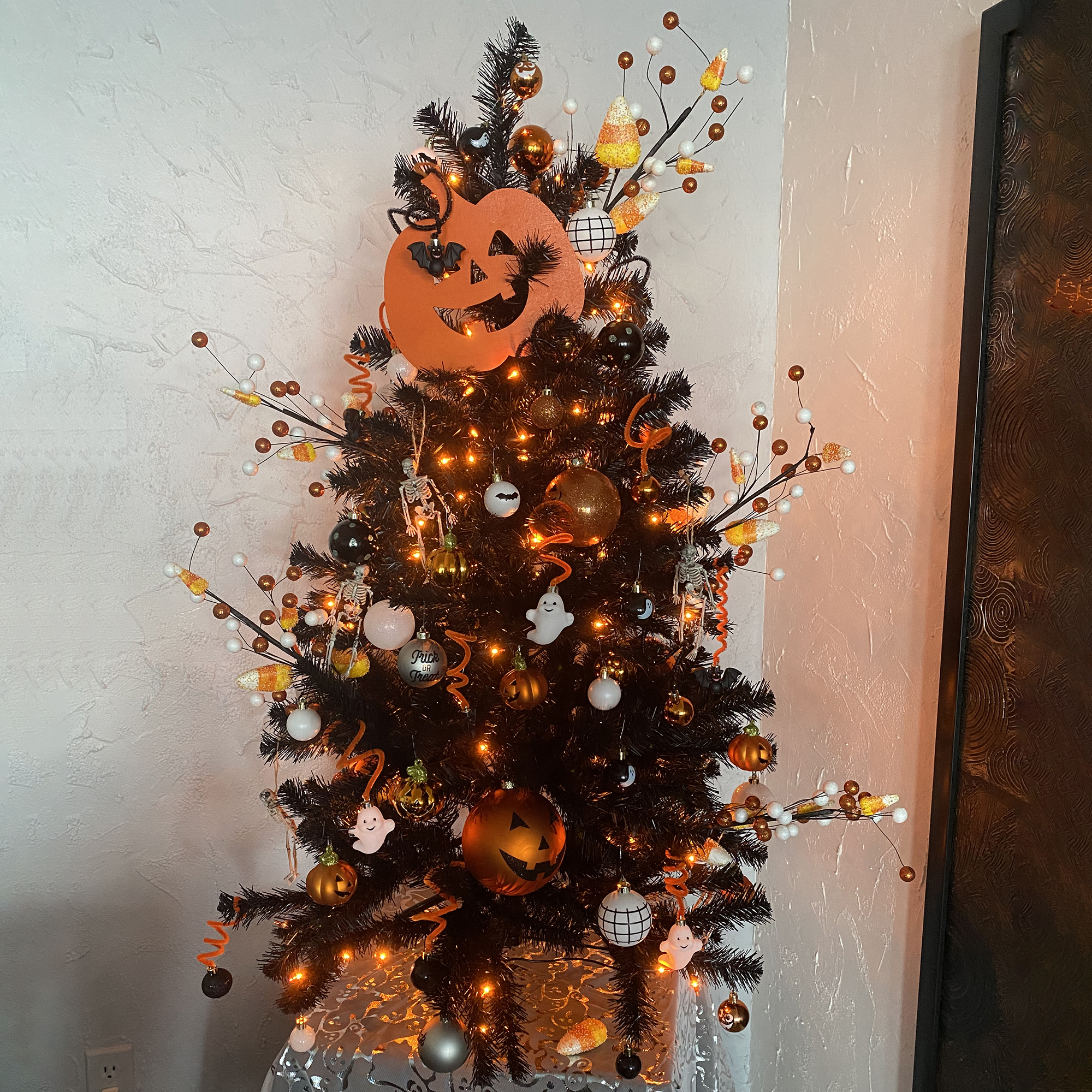 Northlight 4ft Pre-Lit Black Noble Spruce Artificial Halloween Tree, Orange Lights