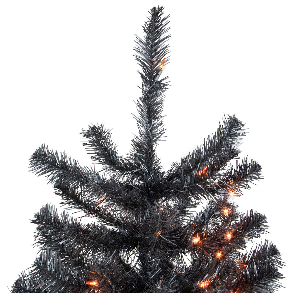 Northlight 6ft Pre-Lit Black Noble Spruce Artificial Halloween Tree, Orange Lights