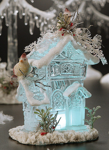 CC Christmas Decor Pack of 2 Icy Crystal Illuminated Christmas Forest House Figurines 6.8"