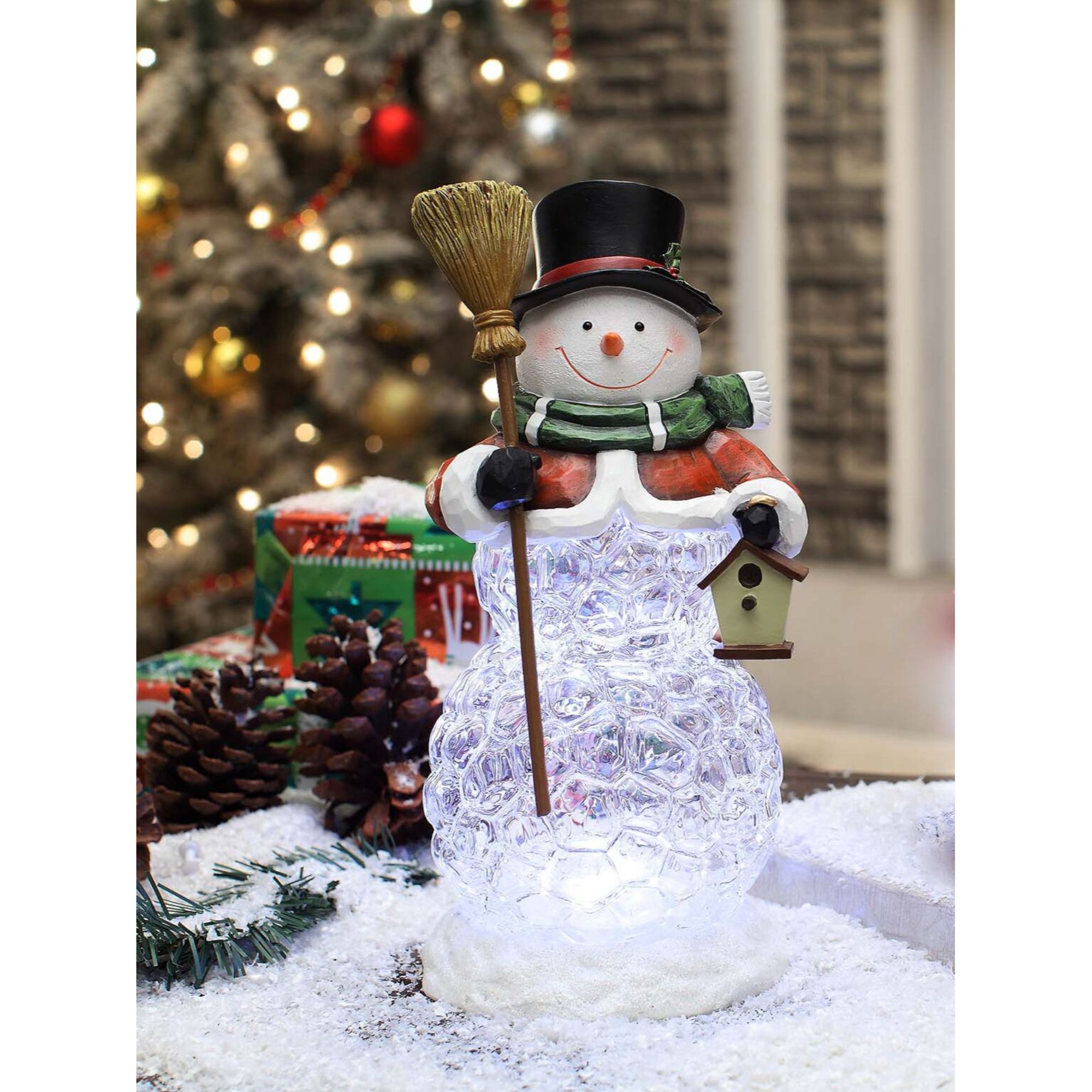 Icy Giftware 11.4" Black and Green Snowman Broom Decorative Christmas Ornament