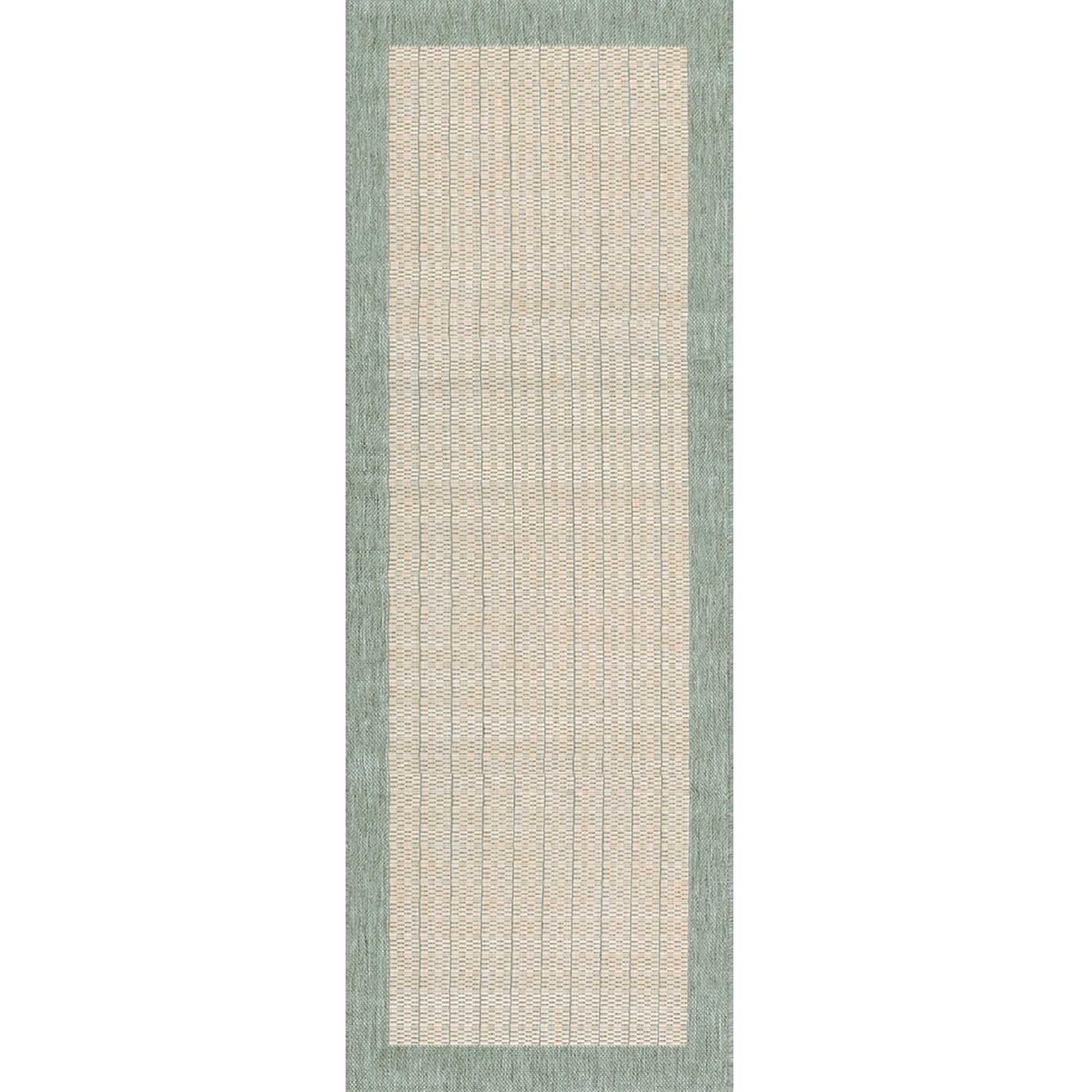 Couristan 2.25' x 7.75' Beige and Green Checkered Rectangular Polypropylene Area Throw Rug Runner