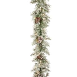 National Tree Company 9' x 10" Pre-Lit Frosted Mountain Spruce Artificial Christmas Garland, Clear Lights