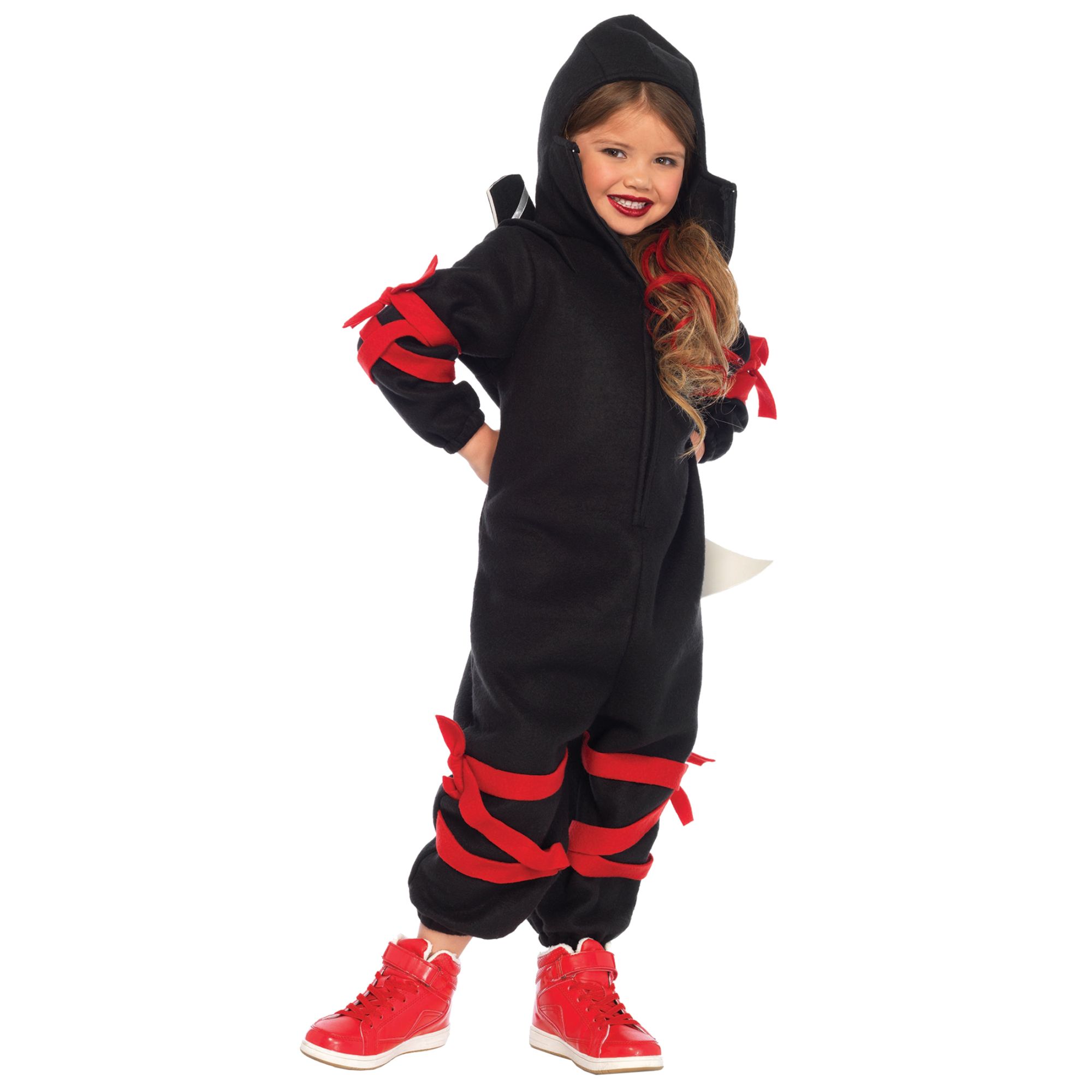 The Costume Center Black and Red Girl Child Ninja Kigurumi Funsies Halloween Costume - XL