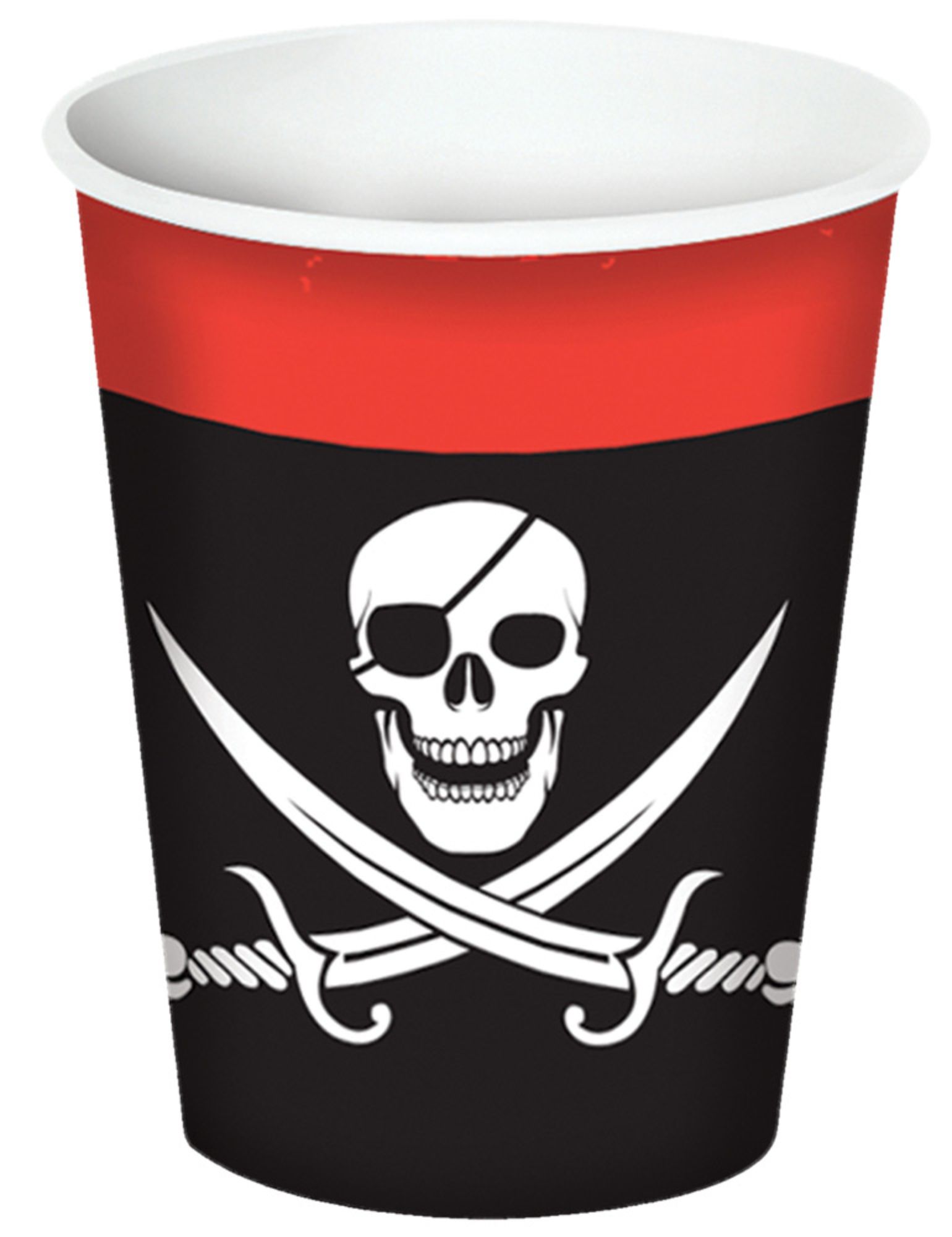 The Costume Center Pack of 8 Black and White Pirate Beverage Cups 9 oz.