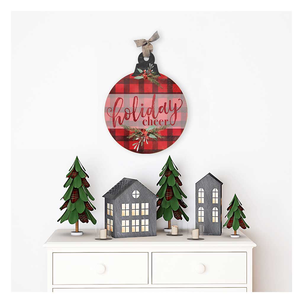 Kindred Hearts 12" Red and Green Buffalo Check "Holiday Cheer" Christmas Wooden Ornament Sign