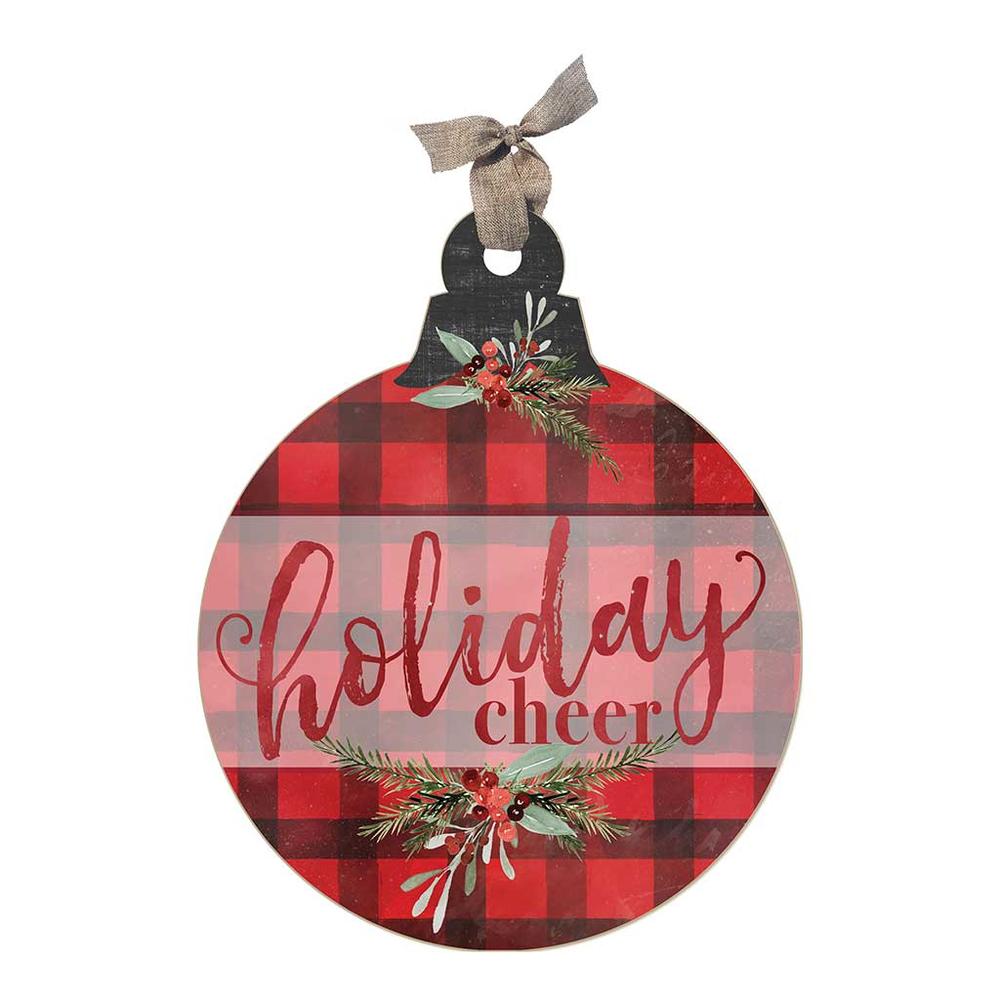 Kindred Hearts 12" Red and Green Buffalo Check "Holiday Cheer" Christmas Wooden Ornament Sign