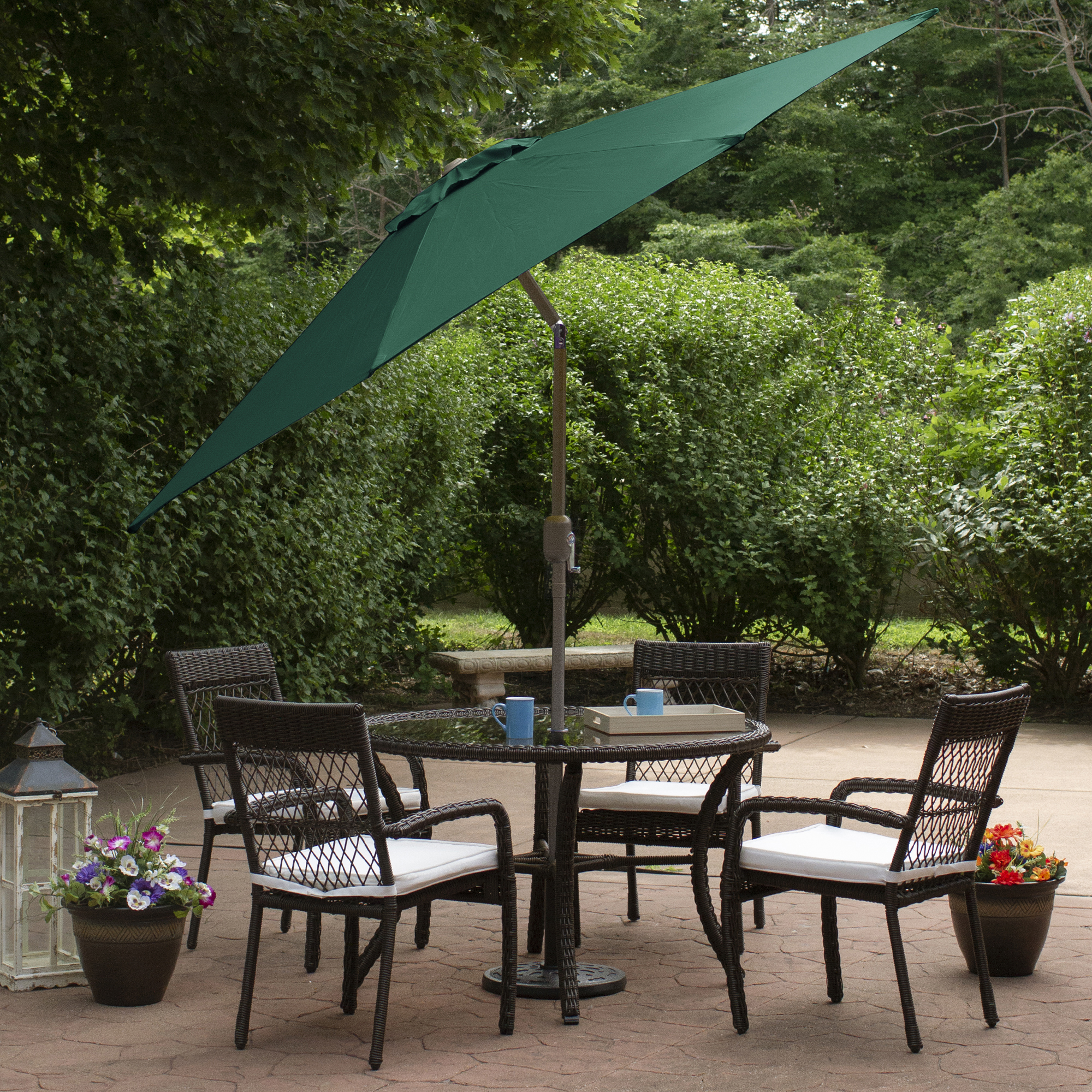 40 round glass top patio umbrella table kmart Yaheetech 27.5in Small Bistro with Hole White Round Patio Umbrella Base,