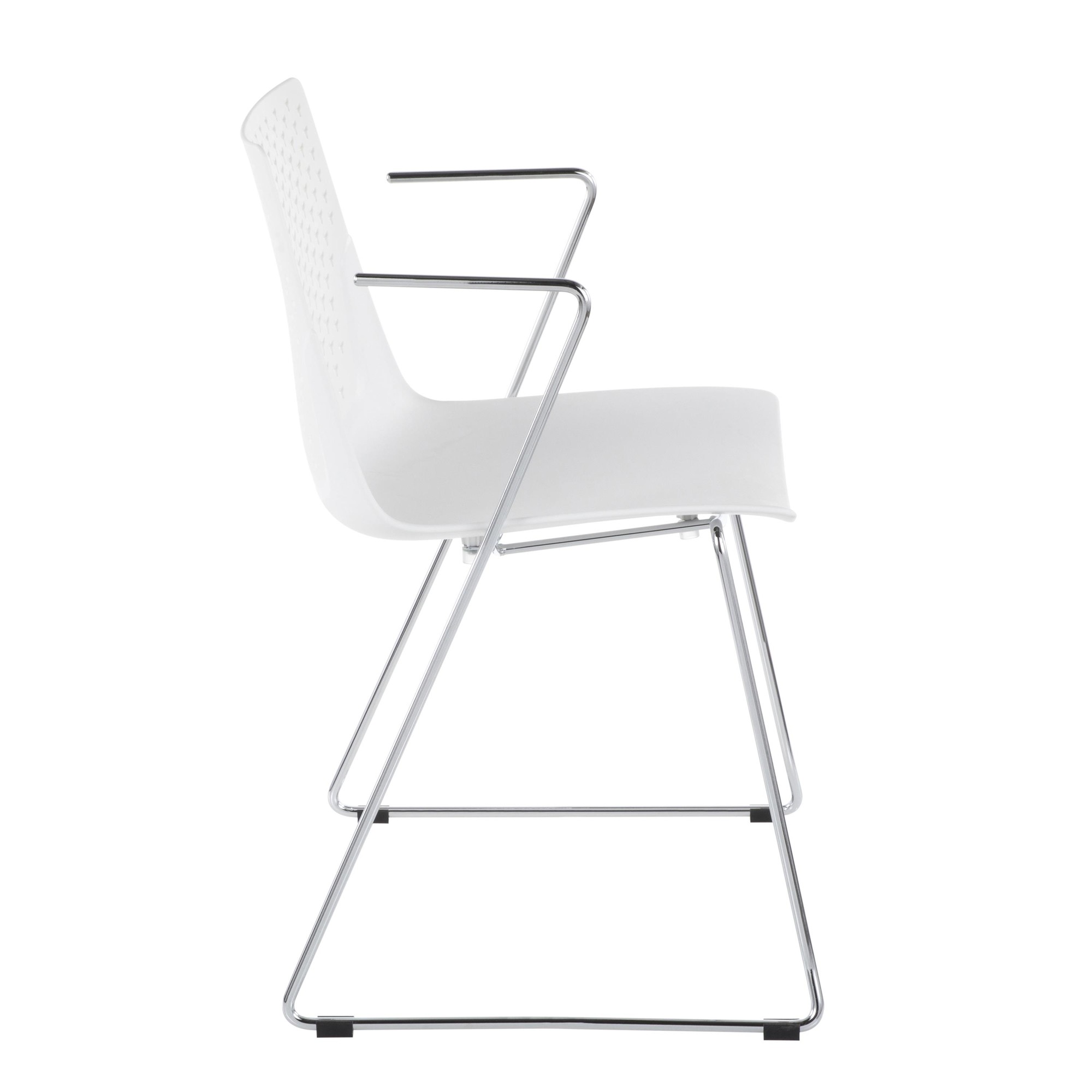 Contemporary Home Living Set of 2 White Contemporary Chair with Chrome Base 32”