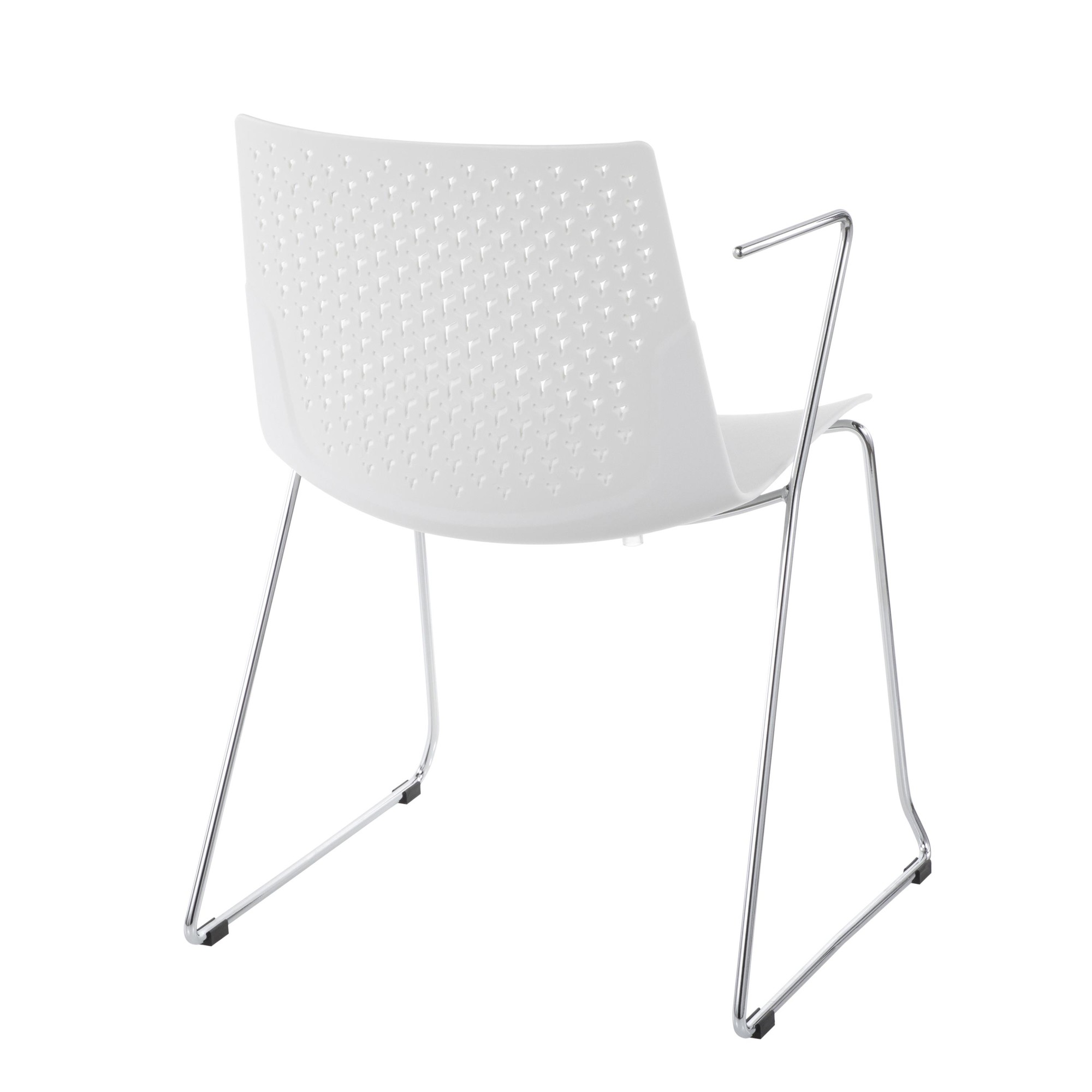 Contemporary Home Living Set of 2 White Contemporary Chair with Chrome Base 32”