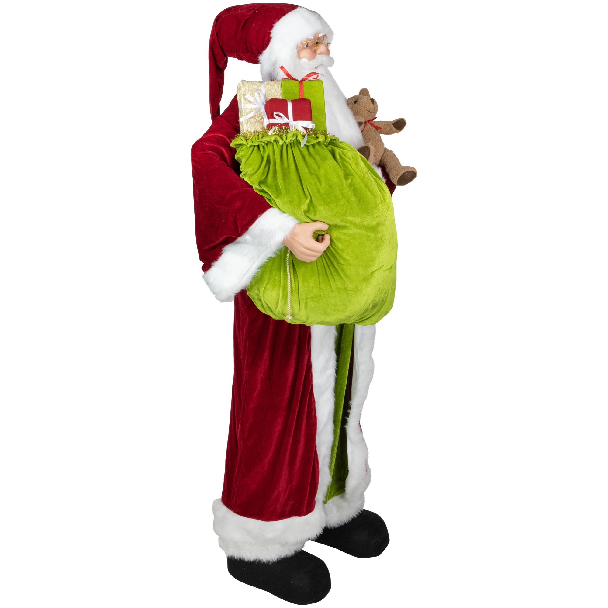 Northlight Plush Santa Claus with Teddy Bear and Gift Bag Christmas Figure - 6' - Red and Green