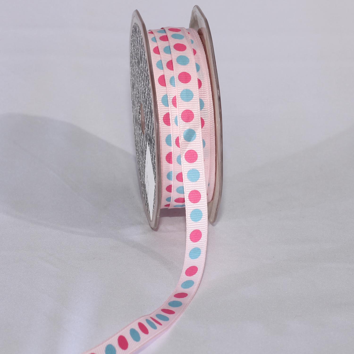The Ribbon People Pink and Blue Polka Dots Craft Ribbon 0.375" x 120 Yards