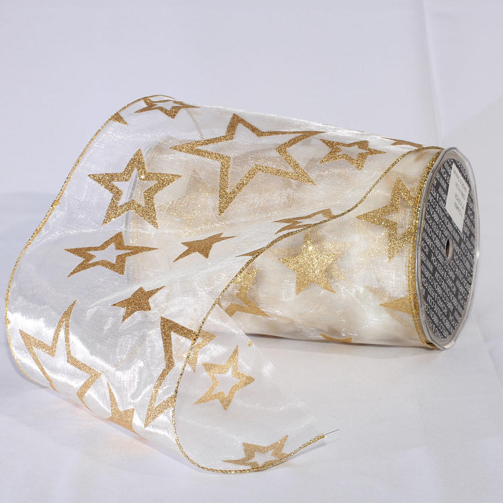 The Ribbon People Sheer Shimmering Ivory Stars Wired Craft Ribbon 6" x 20 Yards