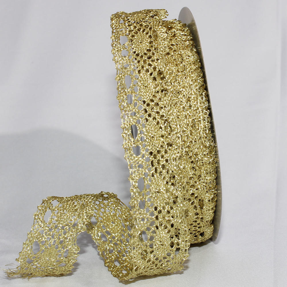 The Ribbon People Shimmering Gold Metallic Lace Craft Ribbon 1.25" x 20 Yards