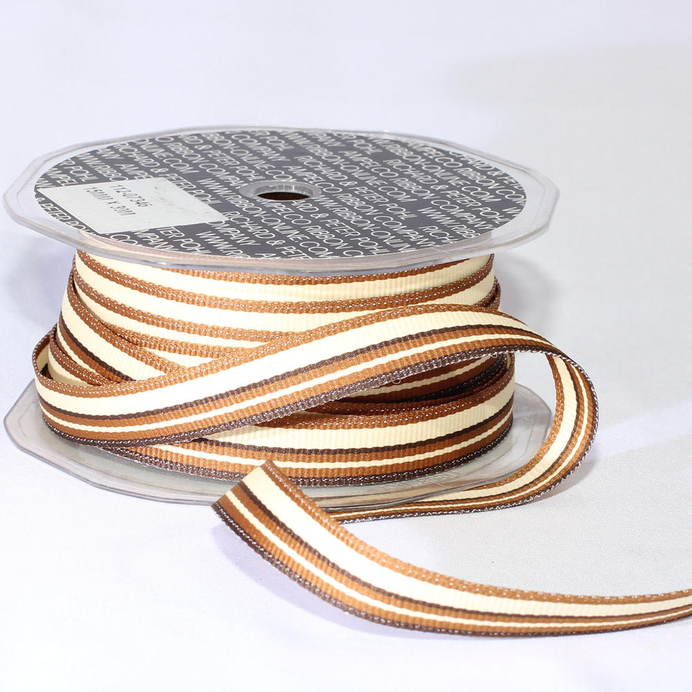 The Ribbon People Brown and Ivory French Striped Craft Ribbon 0.5" x 132 Yards