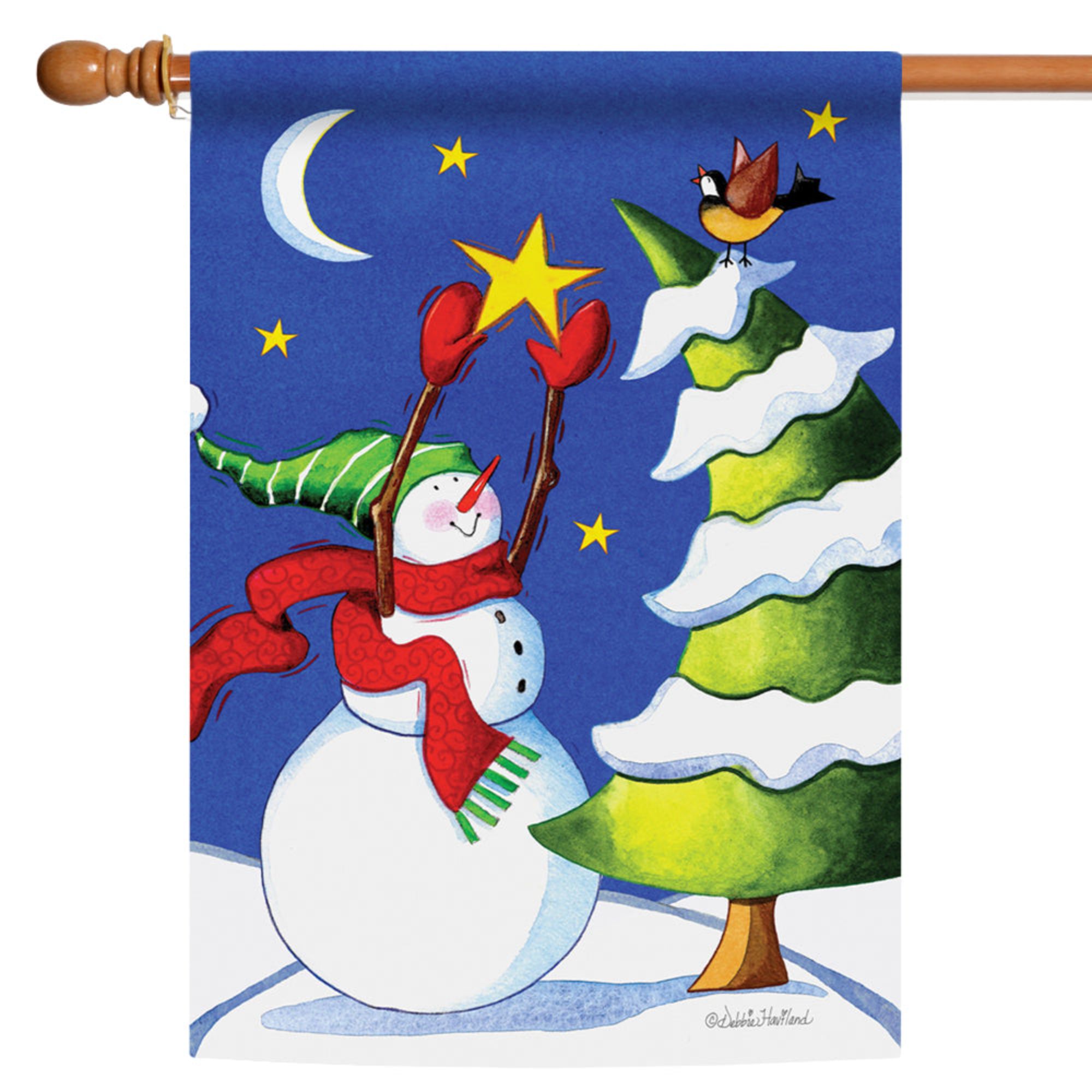 Toland Home Garden Green and White Snowman Star Christmas Outdoor House Flag 40" x 28"