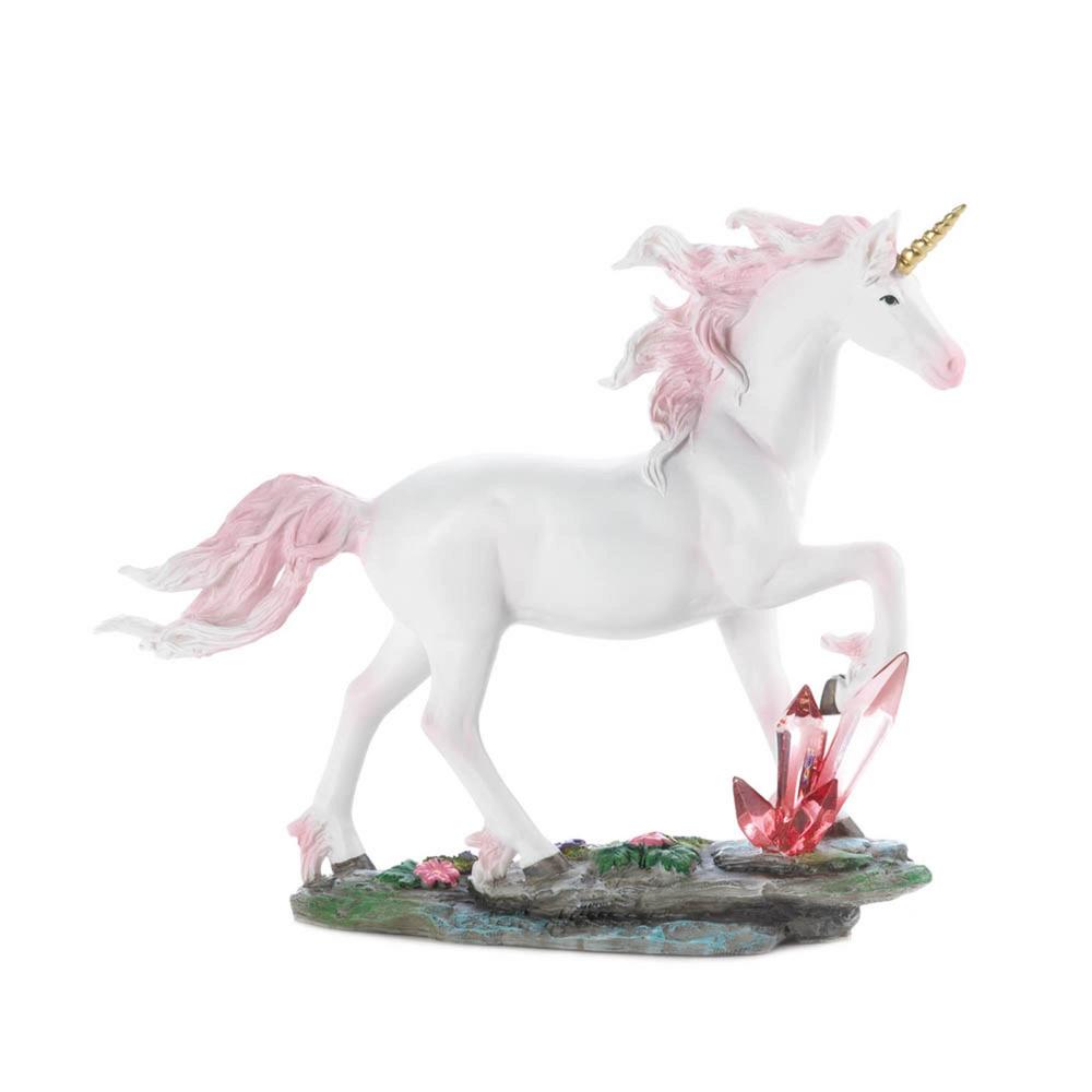 Zingz & Thingz 9.25" White and Pink Unicorn Running Through Crystals Figurine Tabletop Décor
