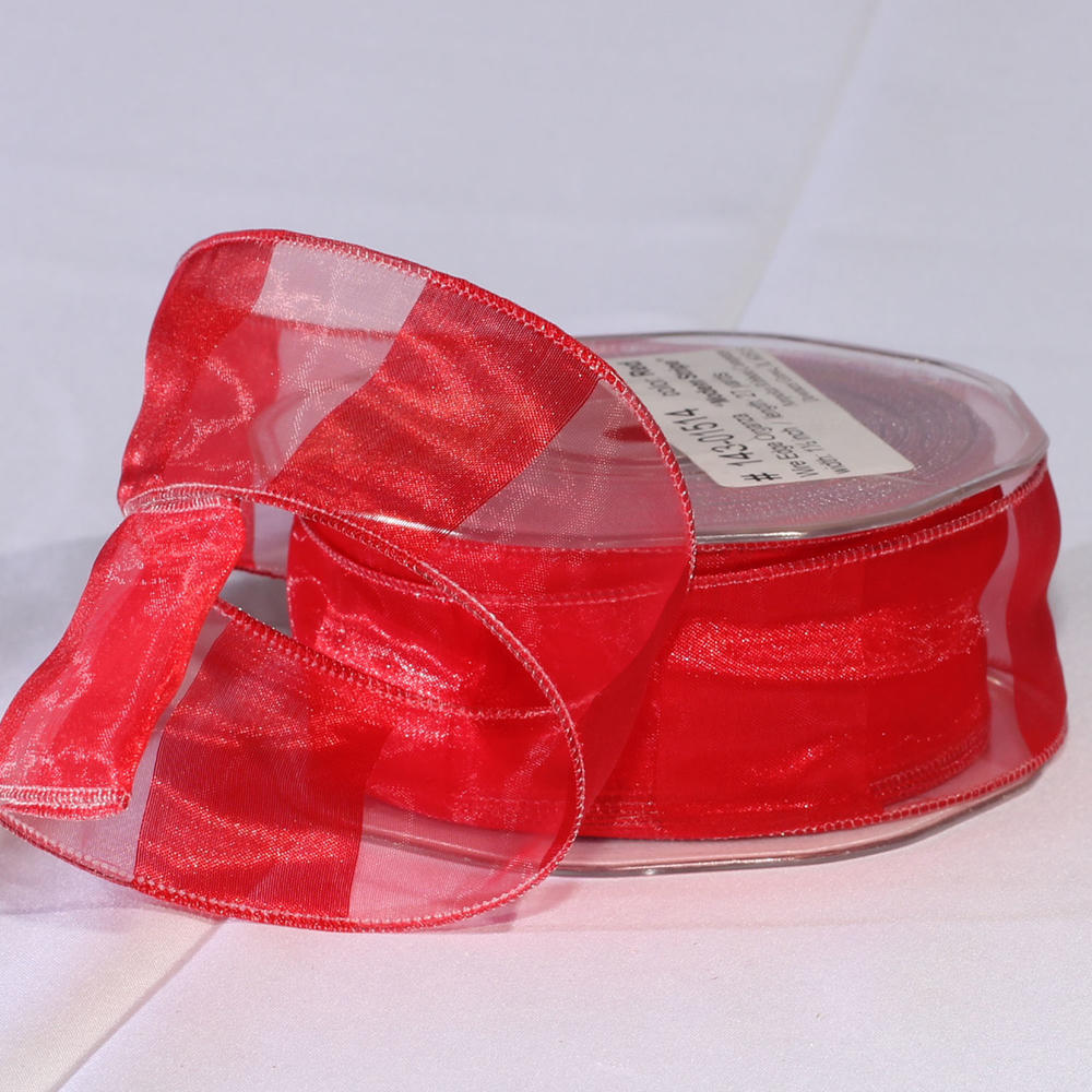 The Ribbon People Red Modern Striped Pattern Organza Wired Craft Ribbon 1.5" X 54 Yards