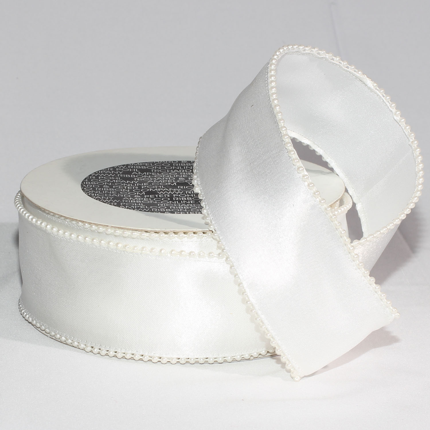The Ribbon People White Pearl Edge Satin Wired Craft Ribbon 2" x 20 Yards