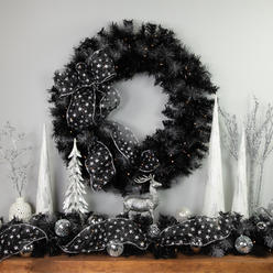 Northlight Pre-Lit Battery Operated Black Bristle Christmas Wreath - 36" - Warm White LED Lights