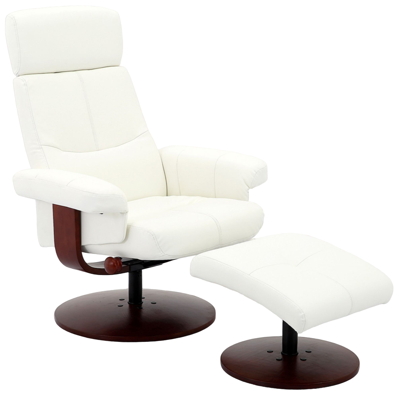 Contemporary Home Living 43.5" White and Brown Adjustable Headrest Swivel Recliner with Ottoman