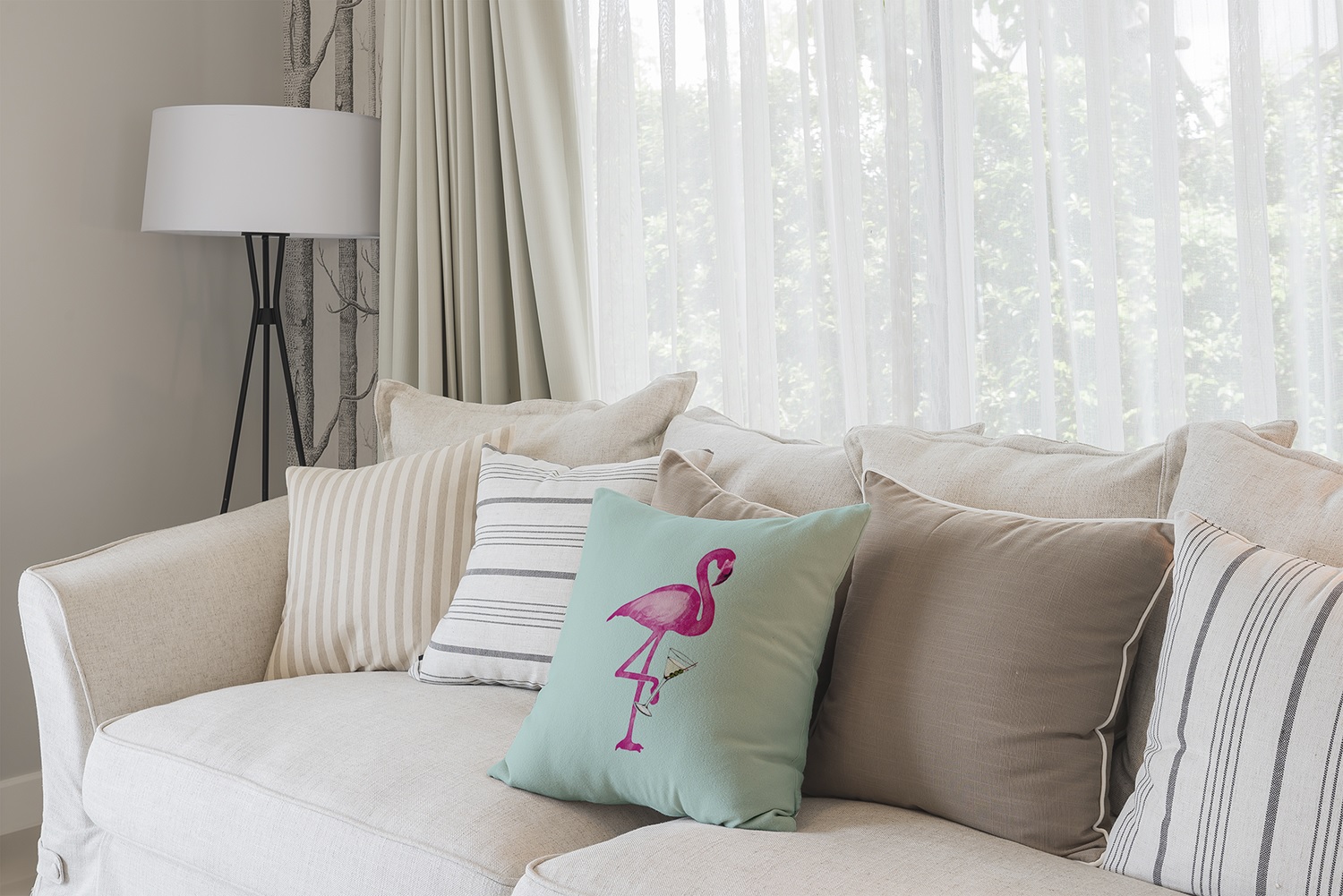 Contemporary Home Living 20" x 20" Blue and Pink Single Flamingo Square Throw Pillow