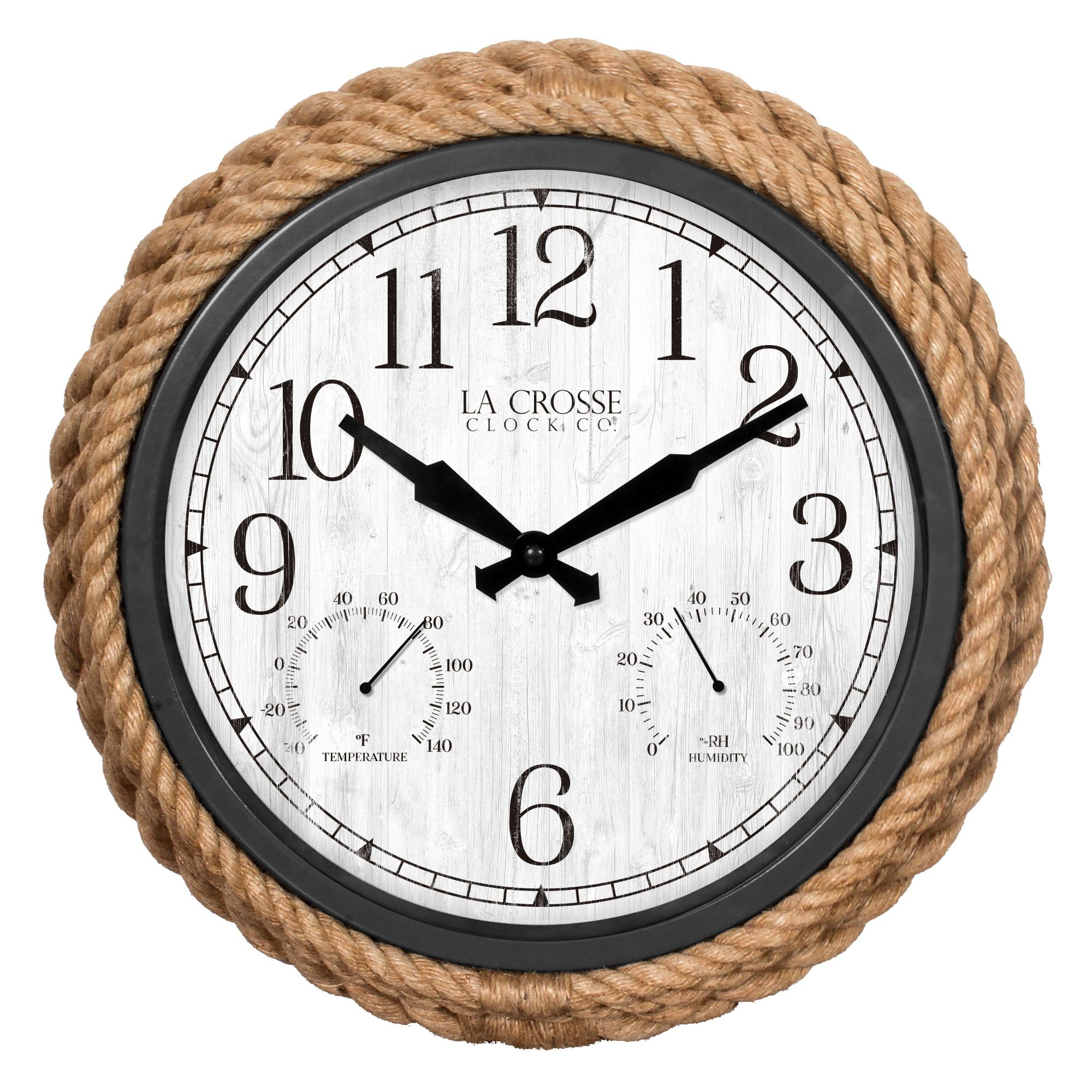 La Crosse Technology 14" Brown and Ivory Round Rowan Wall Clock with Temperature and Humidity Gauges