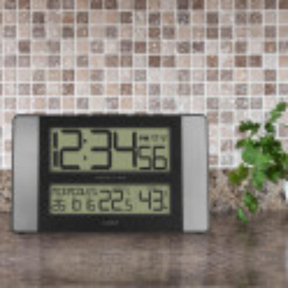 La Crosse Technology 11" Gray and Black Atomic Digital Wall Clock with Temperature and Calendar