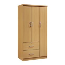Contemporary Home Living Hodedah HID8020 BEECH 3-Door Armoire with 2-Drawers, 3-Shelves - Beech