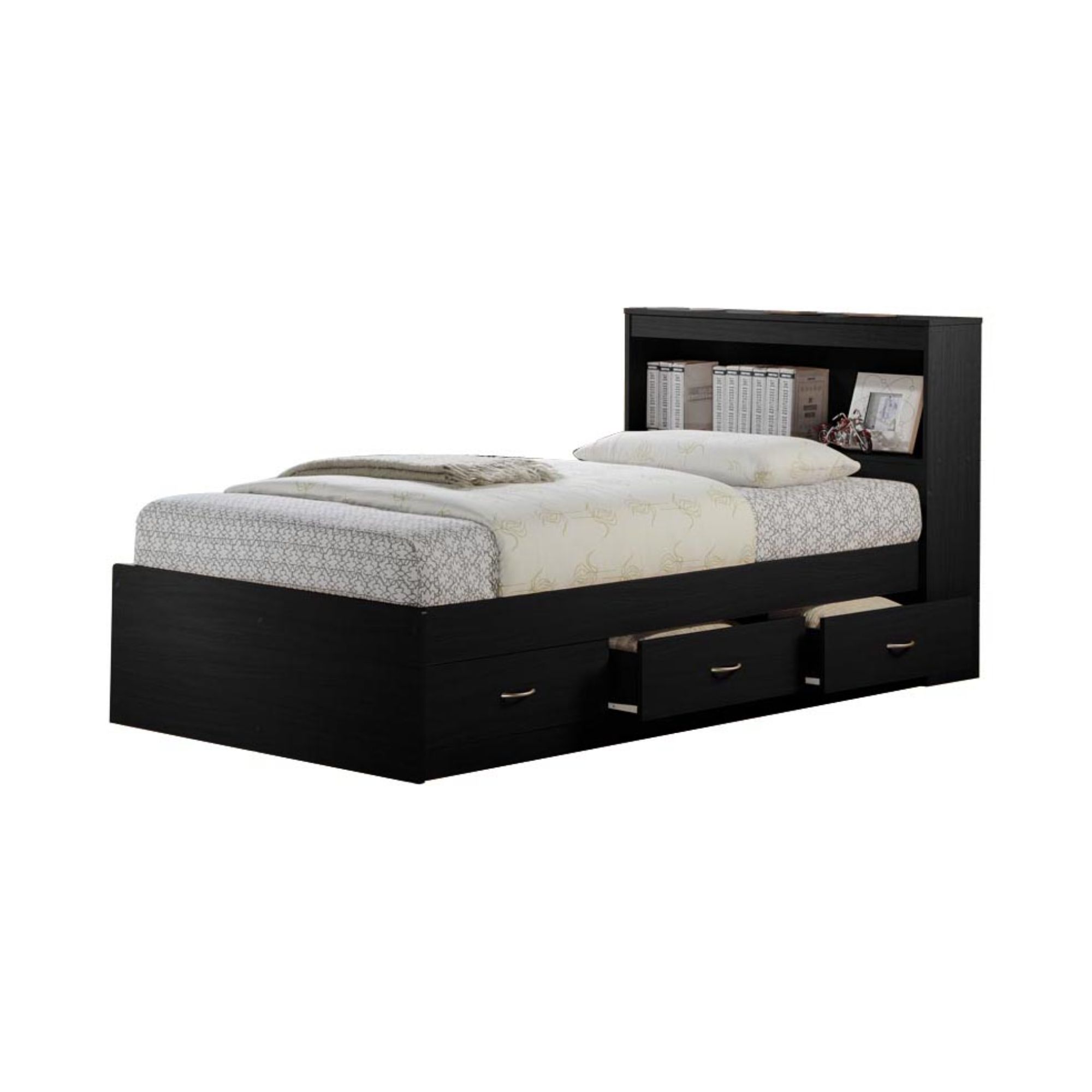 Contemporary Home Living 85.5" Black Captain Bed with 3 Drawers and Headboard - Twin Size