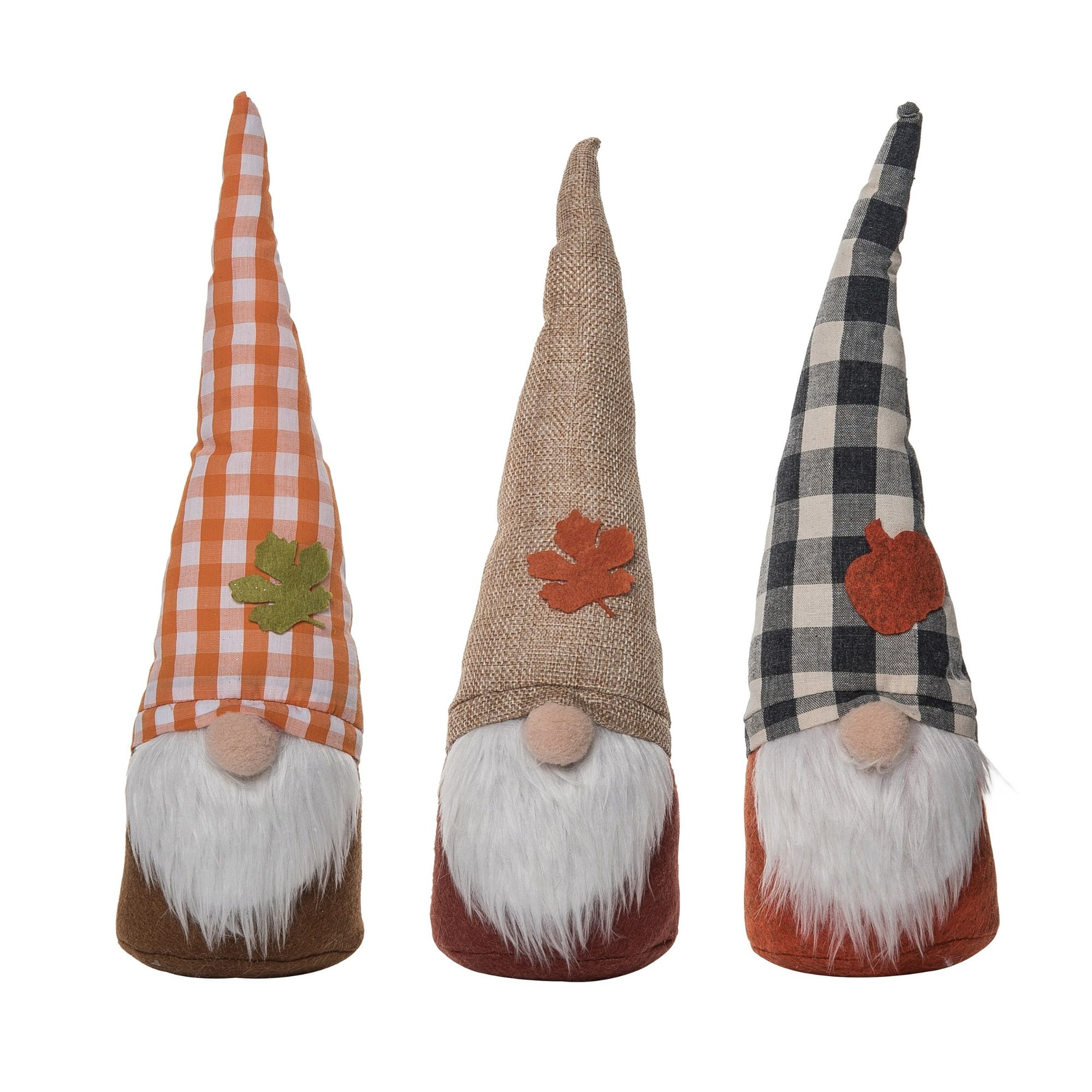 Contemporary Home Living Set of 3 Fuzzy Beard Gnome Fall Harvest Tabletop Figurines 12"