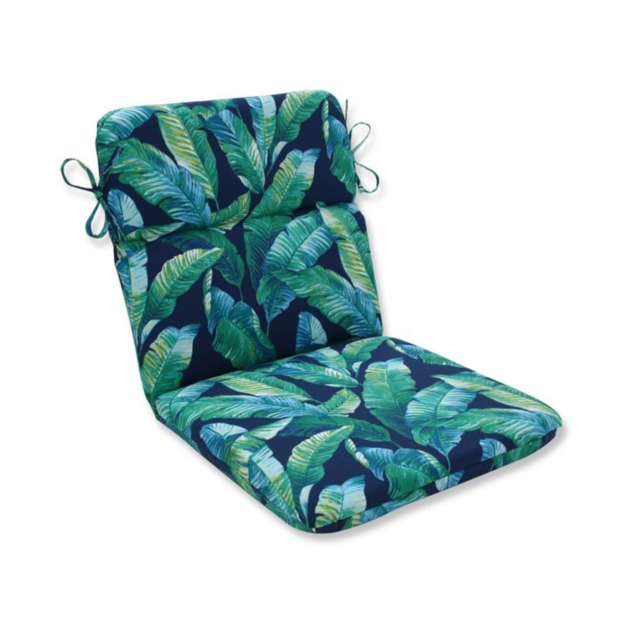 CC Home Furnishings 40.5" Navy Blue and Green Tropical Outdoor Patio Tufted Rounded Corners Chair Cushion