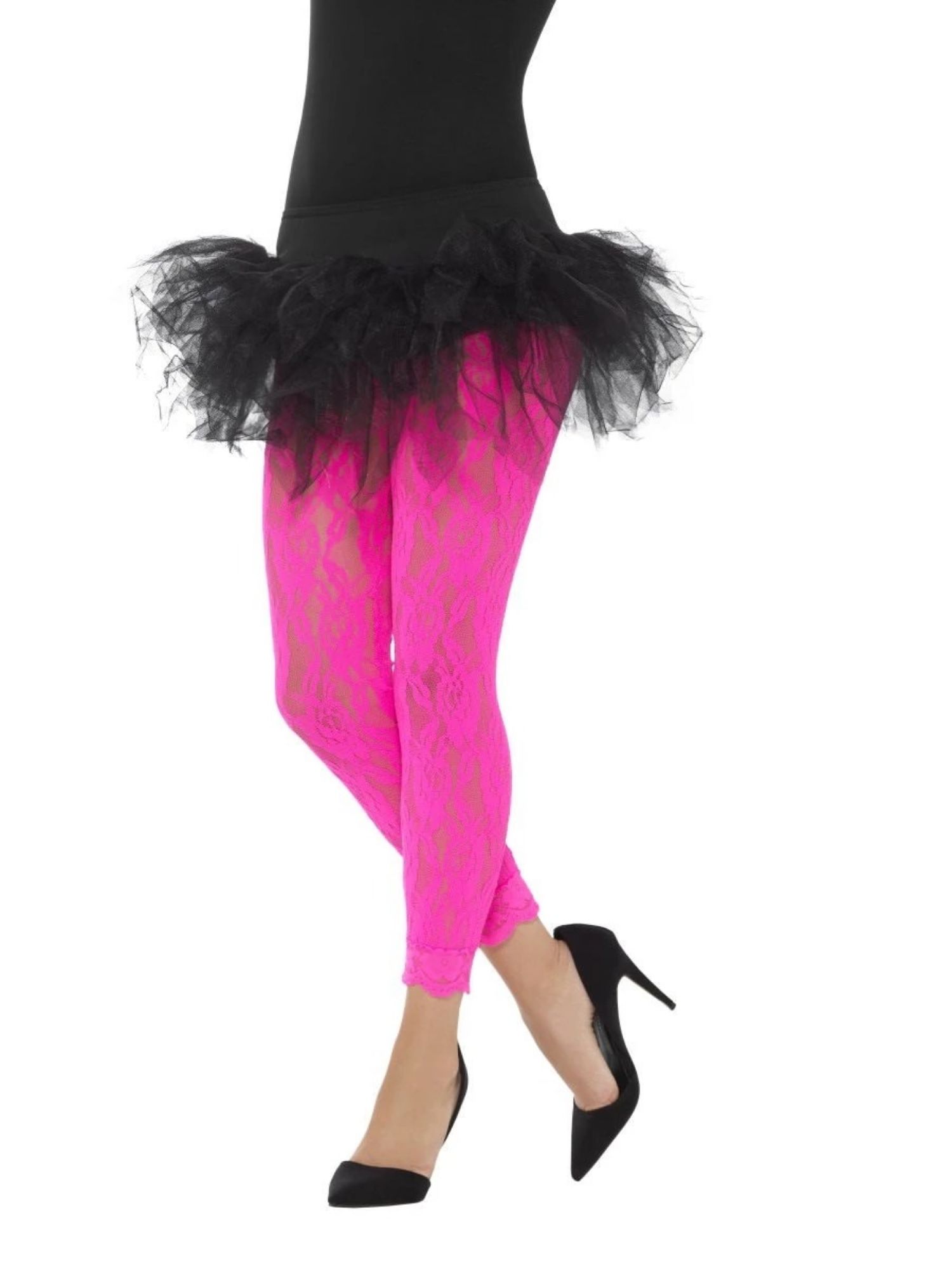 Smiffys 20" Neon Pink 1980's Style Women Adult Halloween Lace Leggings - One Size