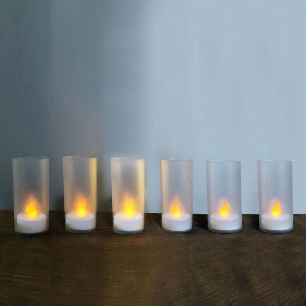 CC Christmas Decor Pack of 6 Frosted Hurricanes with Flameless Tealight Candles 4"