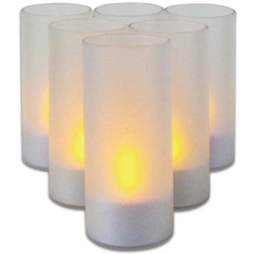 CC Christmas Decor Pack of 6 Frosted Hurricanes with Flameless Tealight Candles 4"