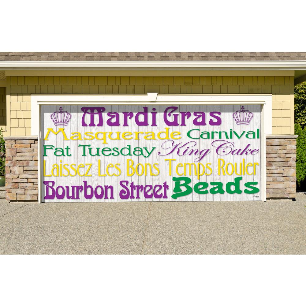 Showdown Displays 7' x 16' Purple and Green Mardi Gras" Double Car Garage Door Banner