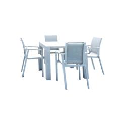 Luxury Commercial Living 5-Piece White Resin Patio Dining Set with Extension Table and Sling Arm Chairs 55"