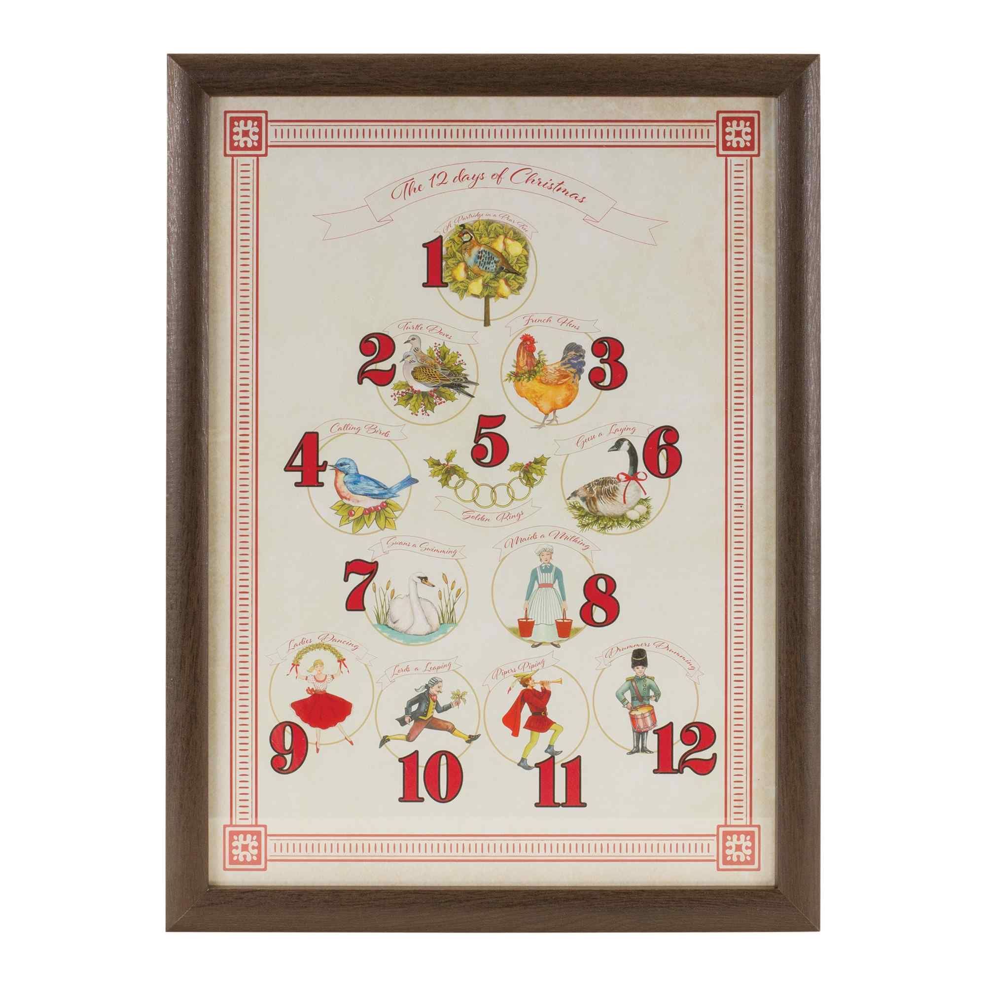 Melrose 20" White and Brown Twelve Days of Christmas Rectangular Wall Sign