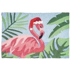 Homefires Rugs Jellybean Festive Pink Flamingo in Santa Hat Christmas Holiday Accent Rug 30 x 20 Inches