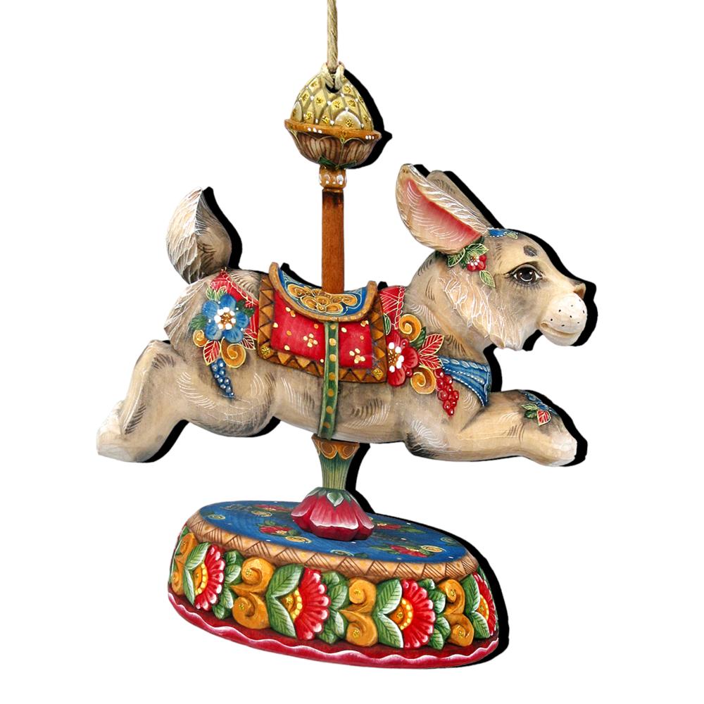 Vintage Carousel Rabbit Designocracy Set of 2 Bunny Carousel Wooden Easter and Christmas ...